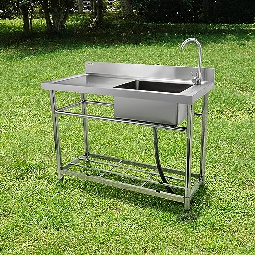Stainless Steel Utility Sink, 1 Compartment Free Standing Small Sink with Workbench Faucet and Legs, 39.4 x 19.1 x 37.4 in Commercial Single Bowl Sink B852