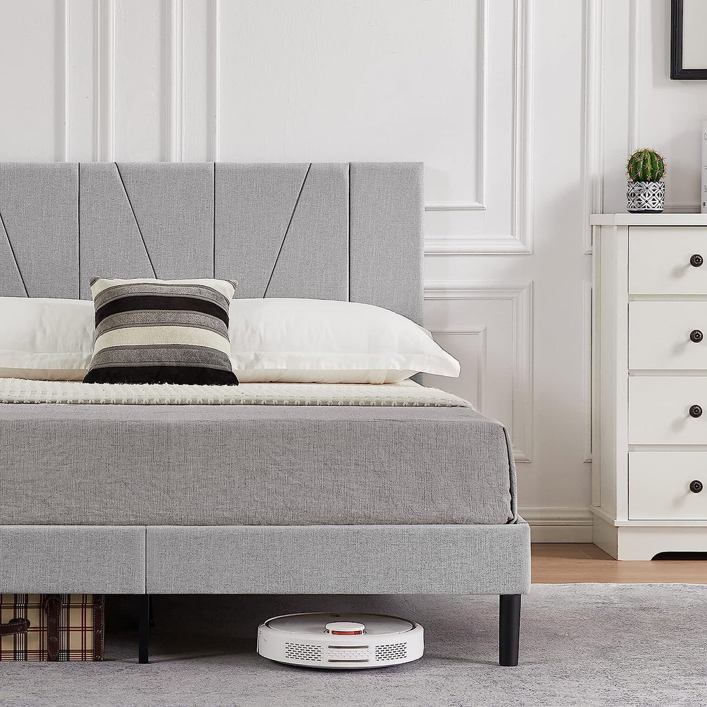 King Size Beige Fabric Upholstered Platform Bed Frame D75168