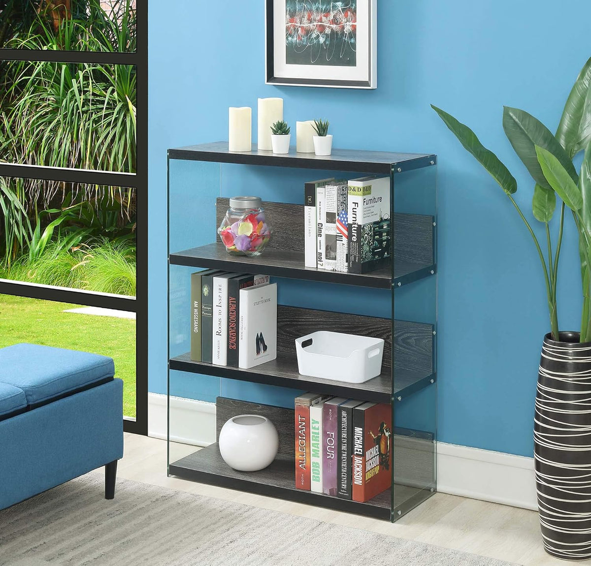 4 Tier Wide Weathered Gray Bookcase C2134