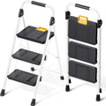 White 3 Step Folding Ladder with Handrail Q3128