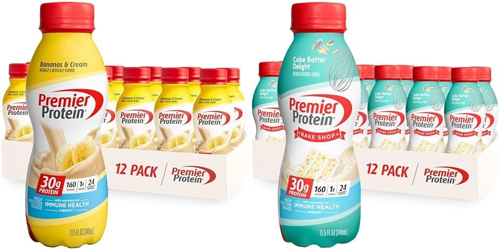 Bananas & Cream and Cake Batter Flavors 30g Protein 1g Sugar 24 Vitamins & Minerals 12 and 12 Count Protein Shake H605197