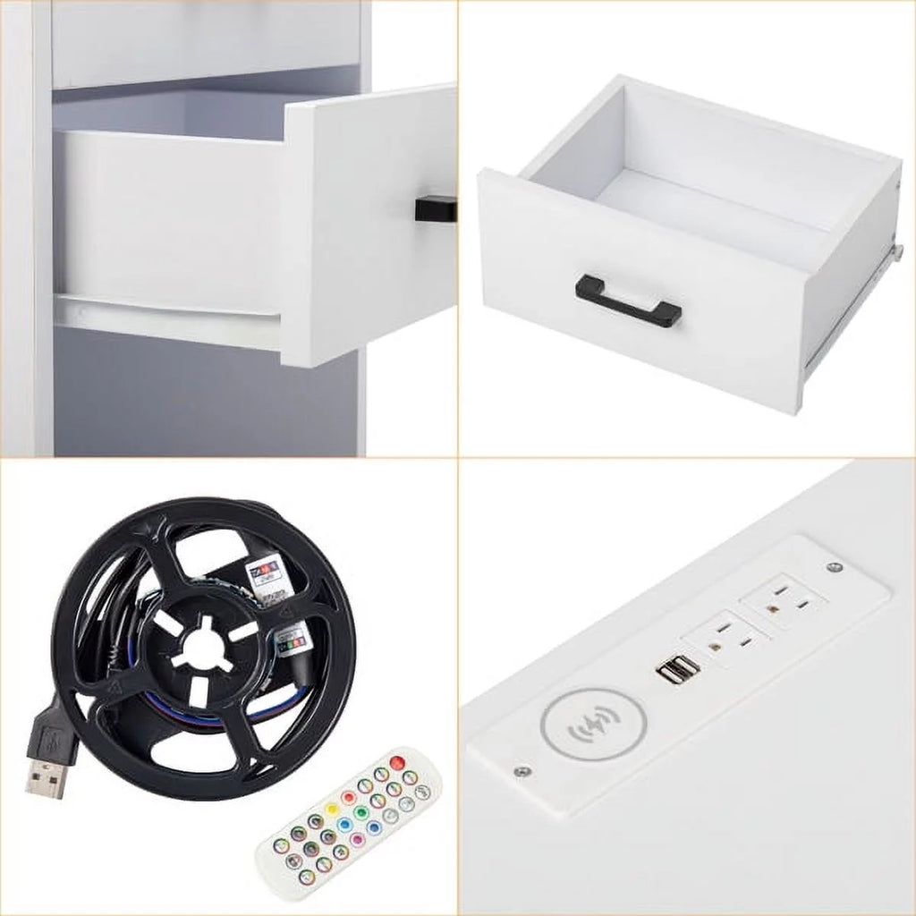 White End Table with Charging Station and 3 Storage Drawers Q325722