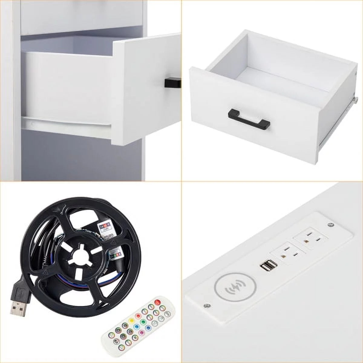 White End Table with Charging Station and 3 Storage Drawers Q325722