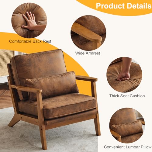 Brown Accent Chair with Lumbar Pillow K26911