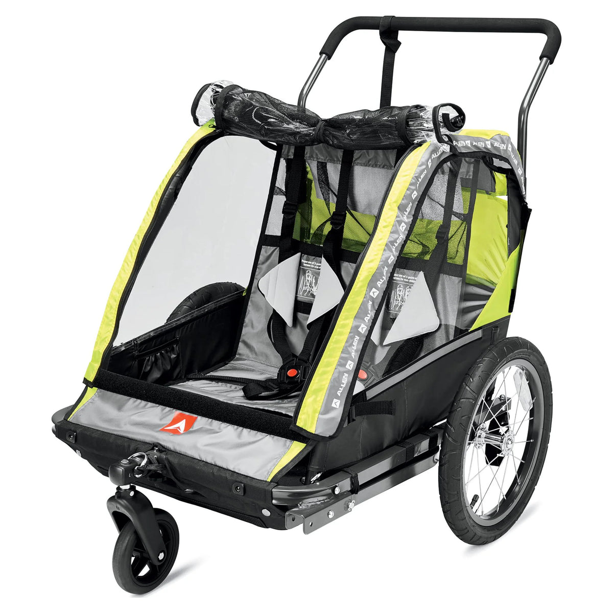 2-Child Bicycle Trailer & Stroller, 100 lbs, Green Q4794