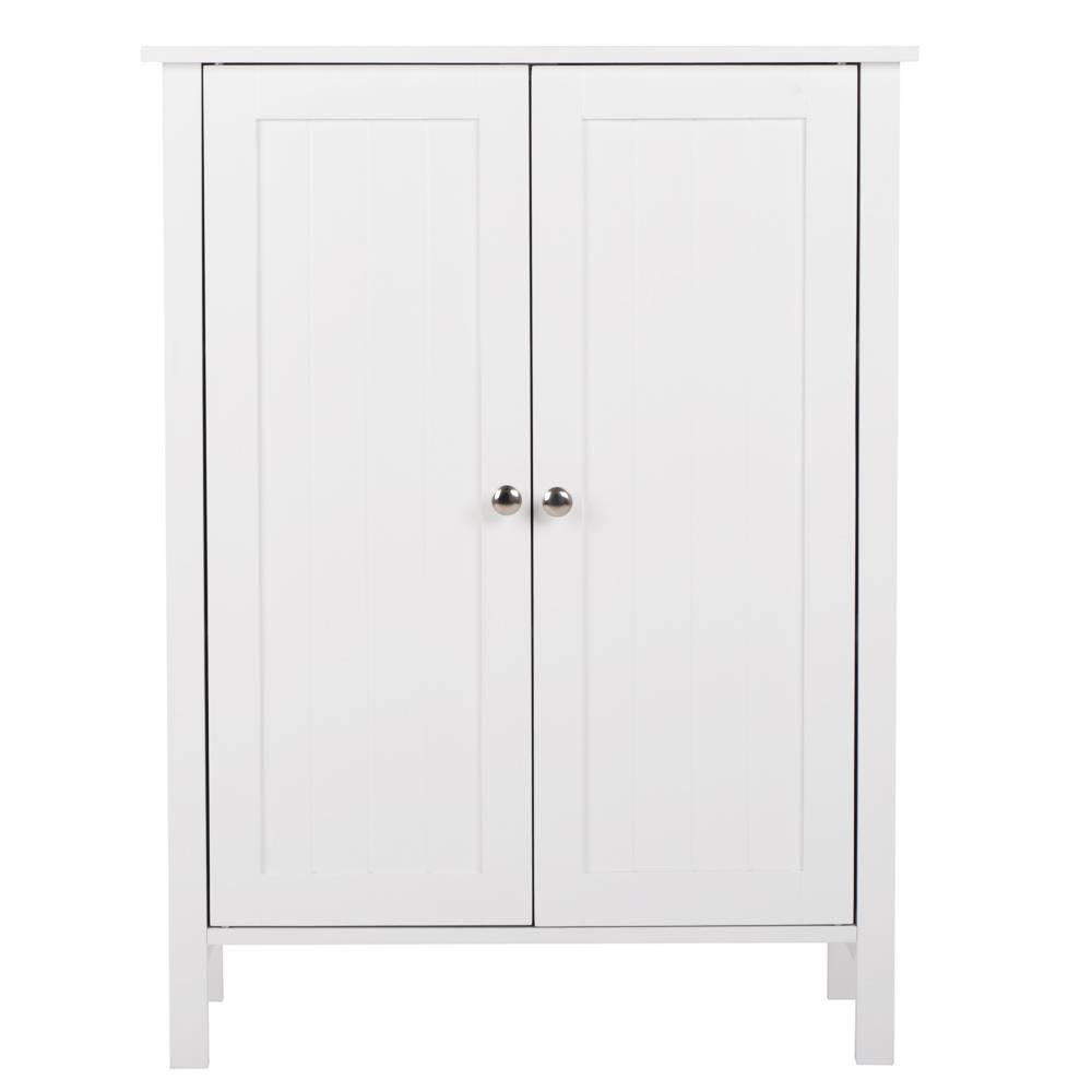 White Free Standing Bathroom Floor Cabinet with Double Doors and Adjustable Shelf J4367