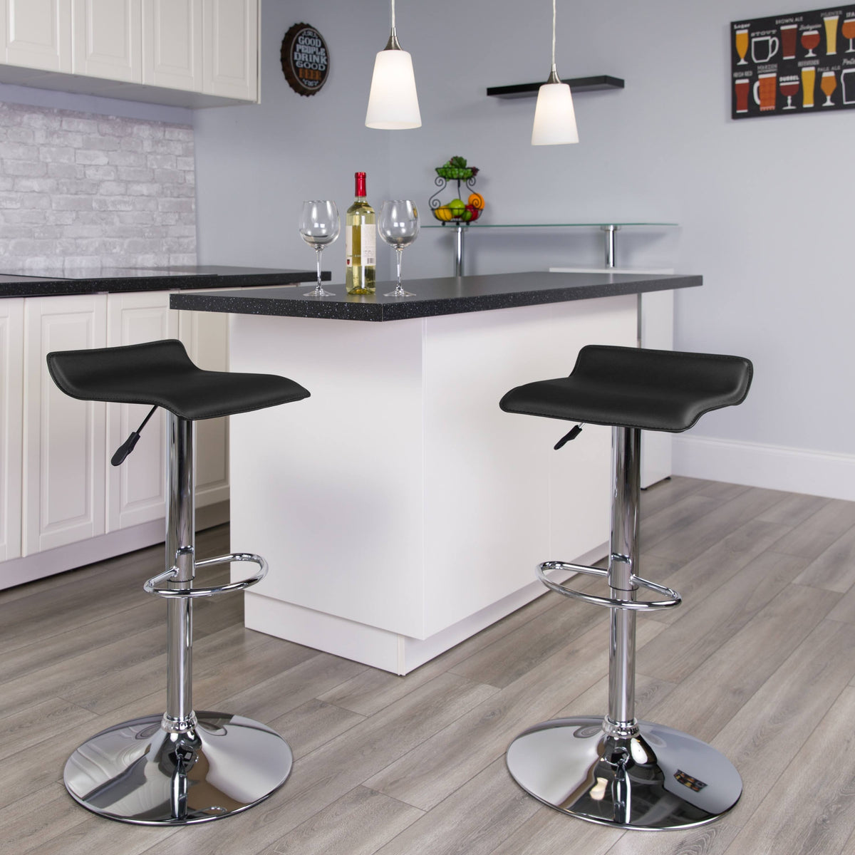 Black Vinyl Adjustable Height Barstool with Chrome Base D32740