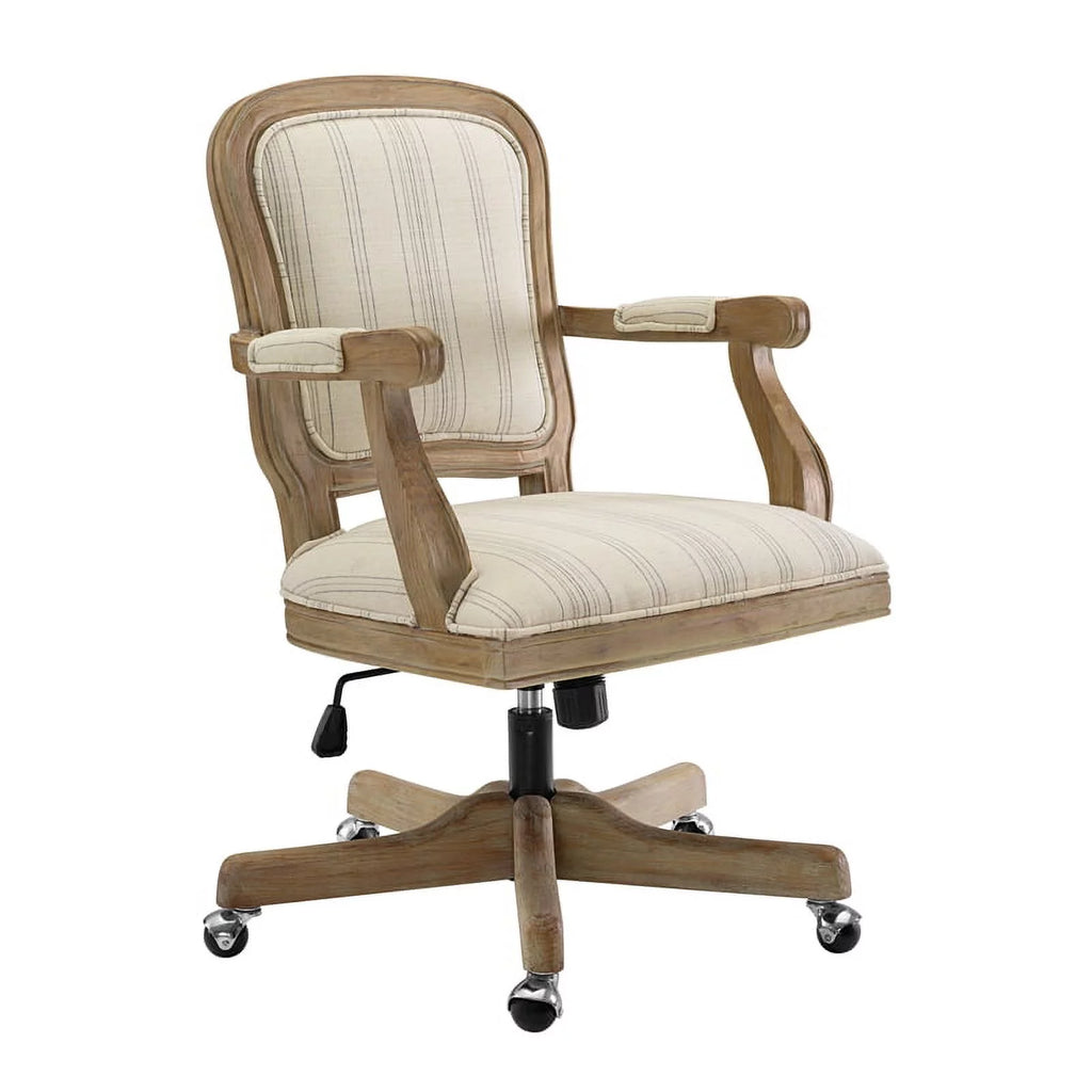 Beige Stripe Upholstered Office Chair with Wheels G53903