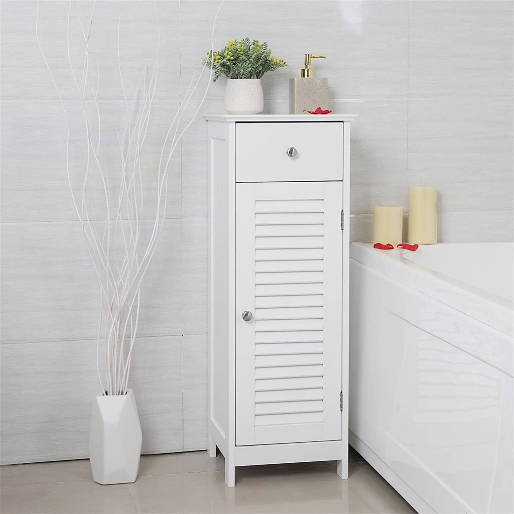 White Wood Finish Bathroom Floor Cabinet with Drawer O360
