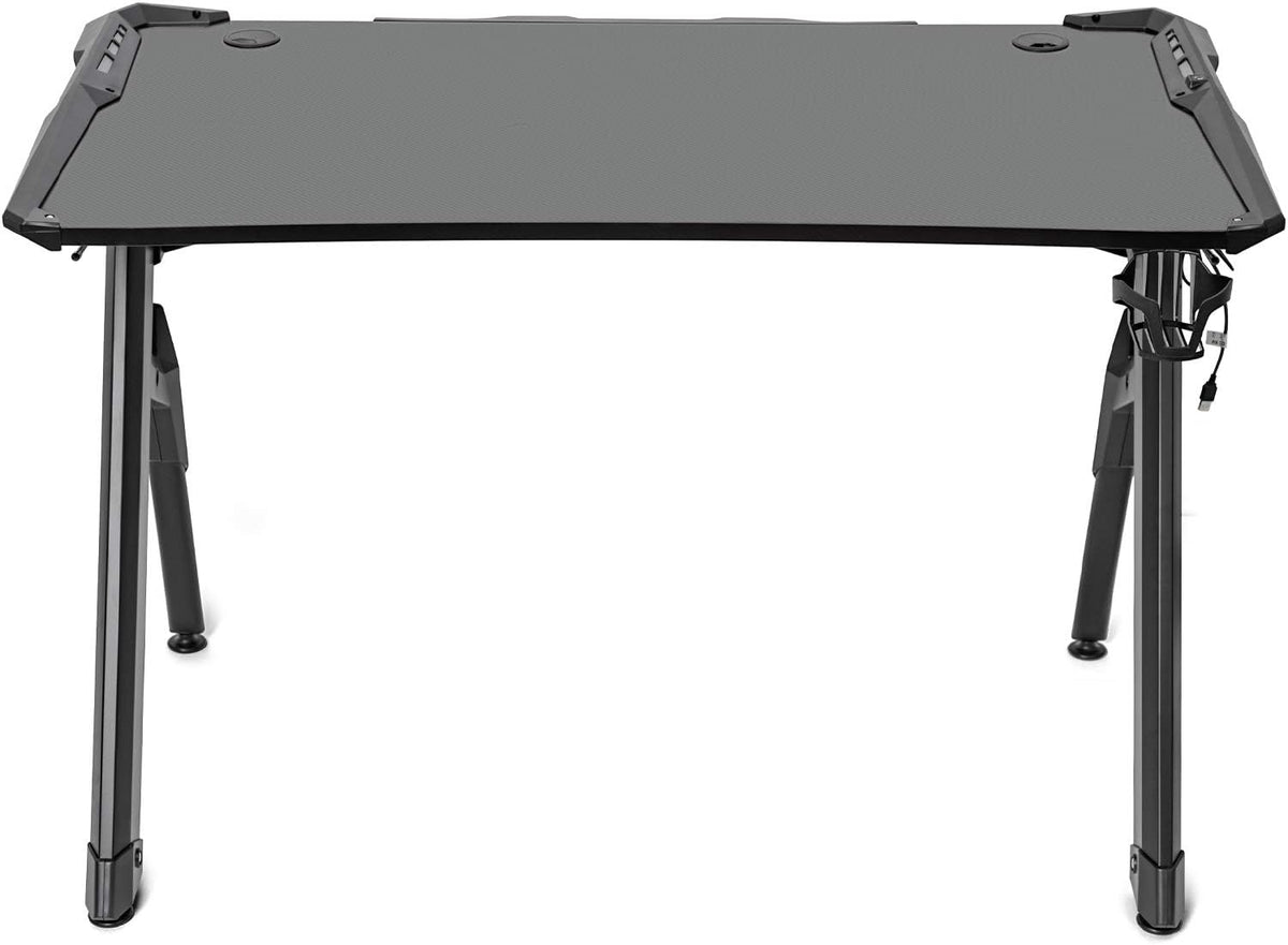Ultrawide Curved LED Computer Desk, Waterproof Carbon-Fiber Surface, 6-Color RGB Lighting Accents, Cup Holder, 31.5 Mouse Pad S8987