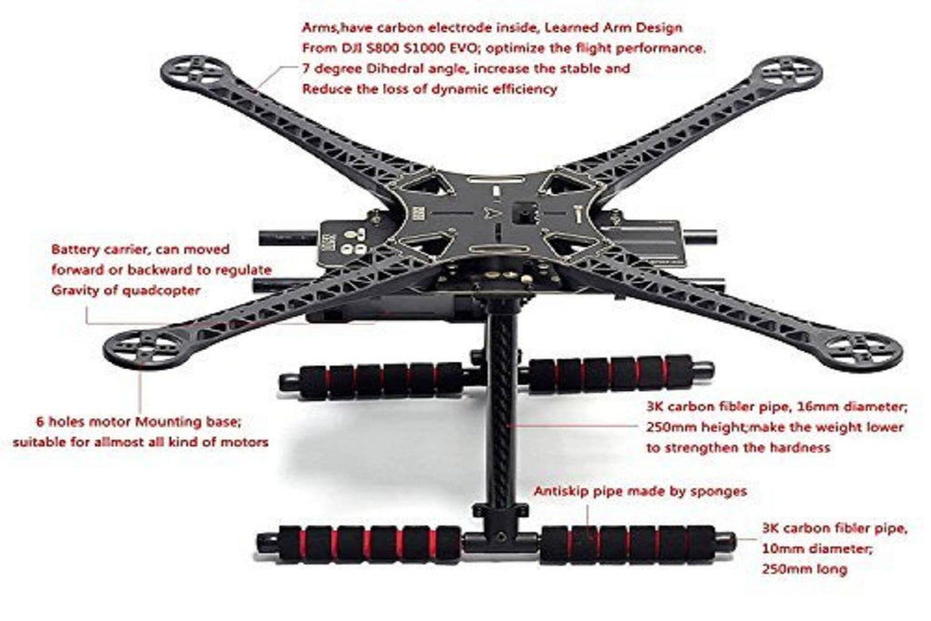 Quadcopter Fuselage Frame Kit PCB Version with Carbon Fiber Landing Gear Skid E65820