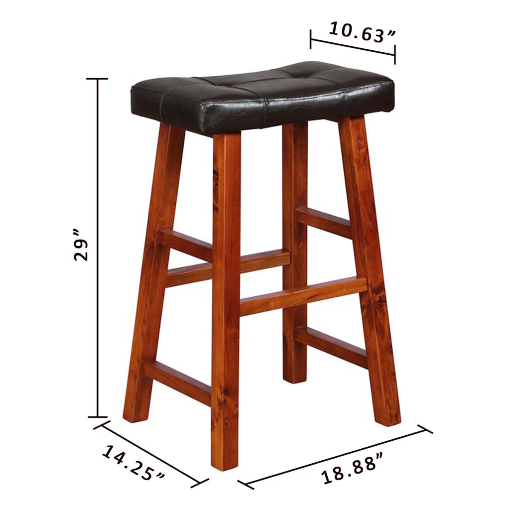 Padded Faux Leather Saddle Seat Barstools, 29 Inches, Set of 2 W73442