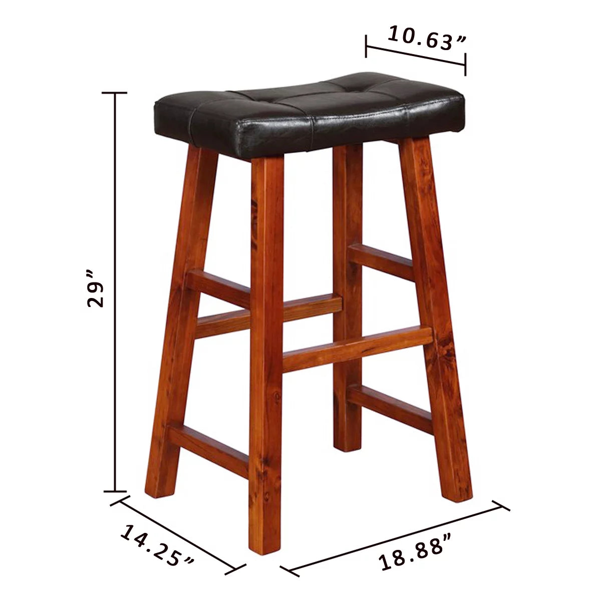 Padded Faux Leather Saddle Seat Barstools, 29 Inches, Set of 2 W73442