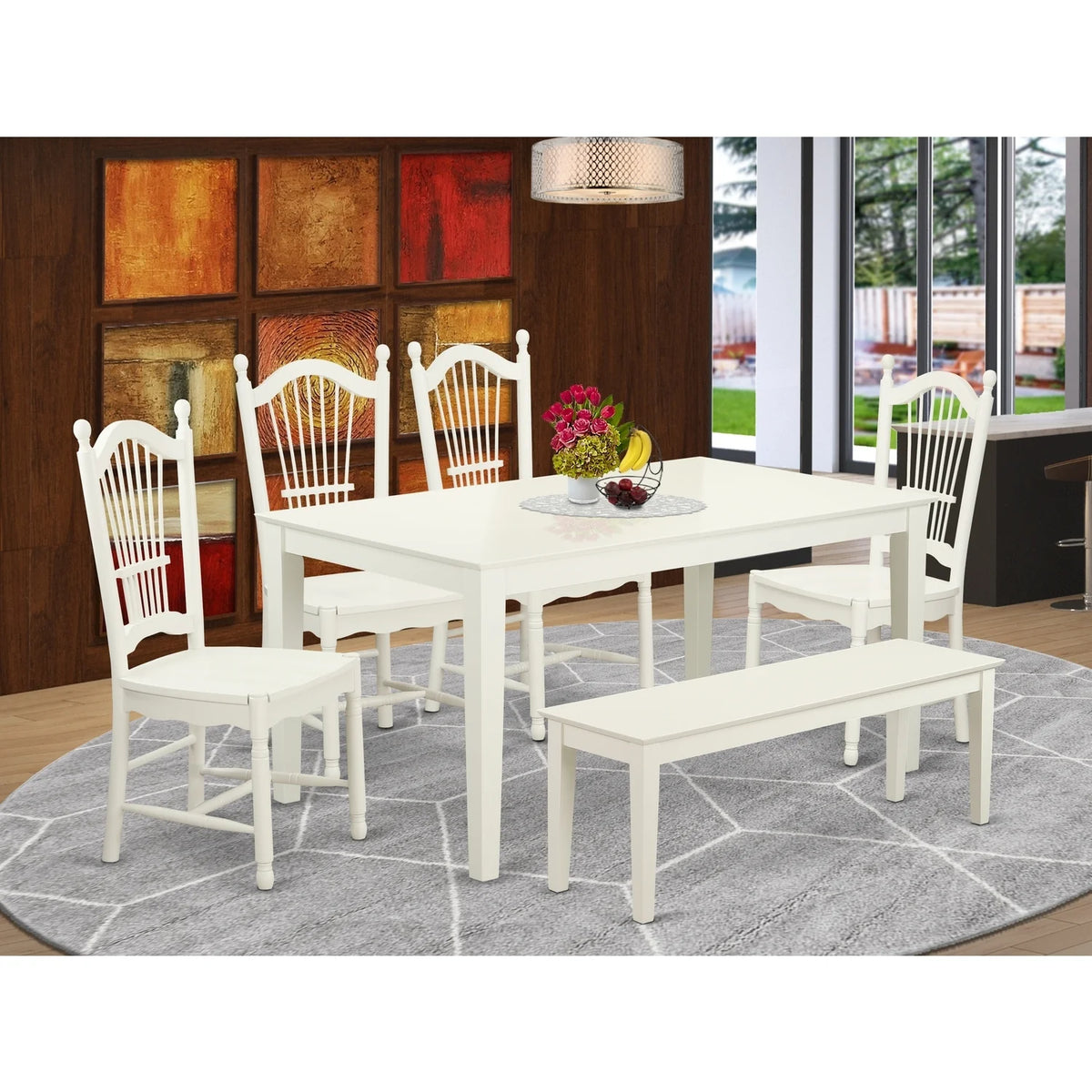 6 Piece Dining Table Set with 4 Wood Seat Chairs and 1 Bench Q82706