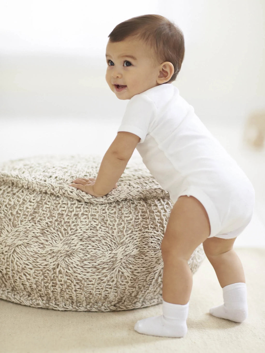 White Cotton Rib Short Sleeve Bodysuits, 8-Pack T93482