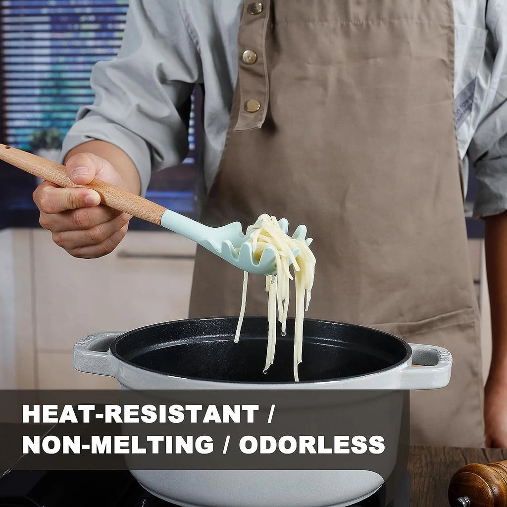 11 Pcs Non-Stick Silicone Cooking Utensils Set with Wooden Handle (Light Green) D344