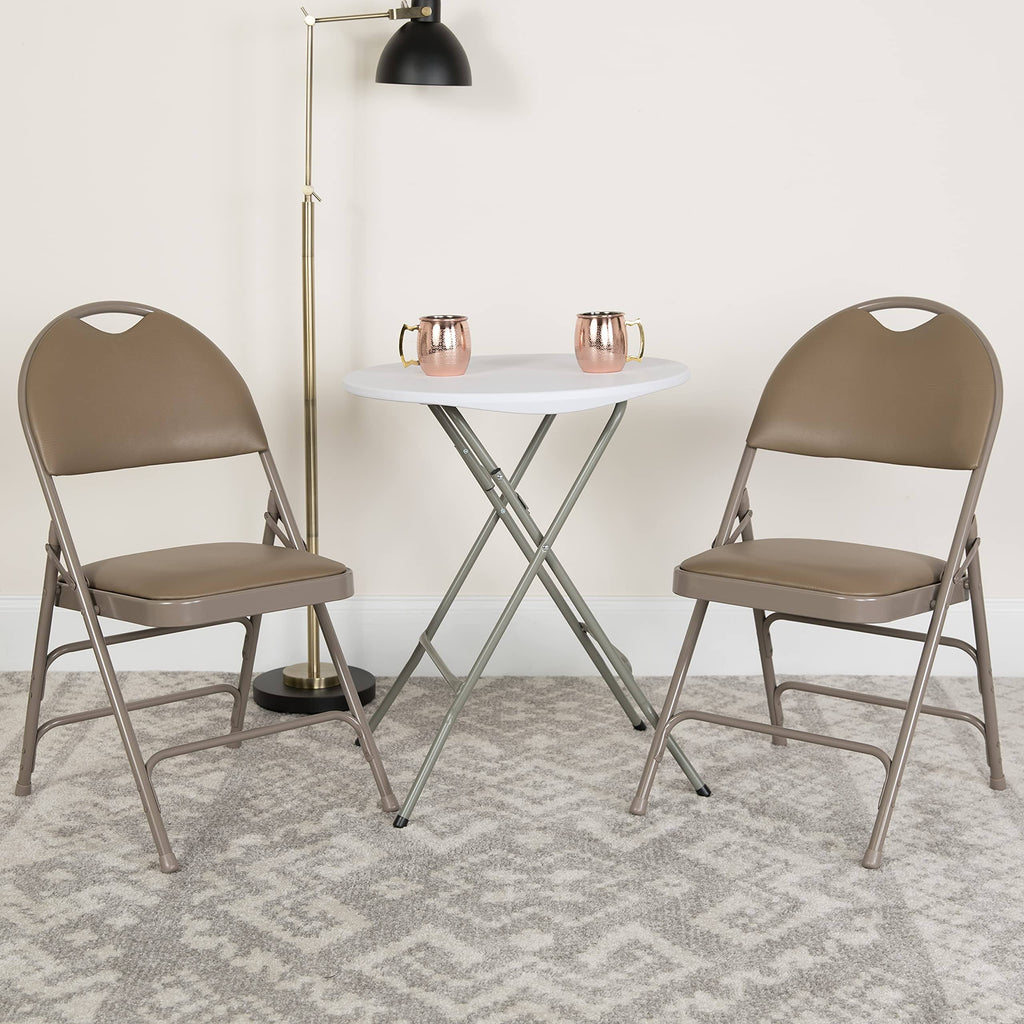 Beige Vinyl Metal Folding Chair T4535