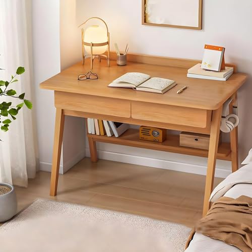 Walnut Wood Writing Desk with Drawers and Storage Shelves K418757