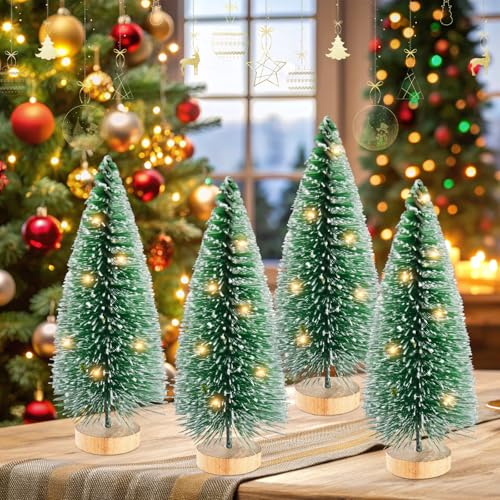 12 Pcs 4" Artificial Bottle Brush Trees with Lights Z47957