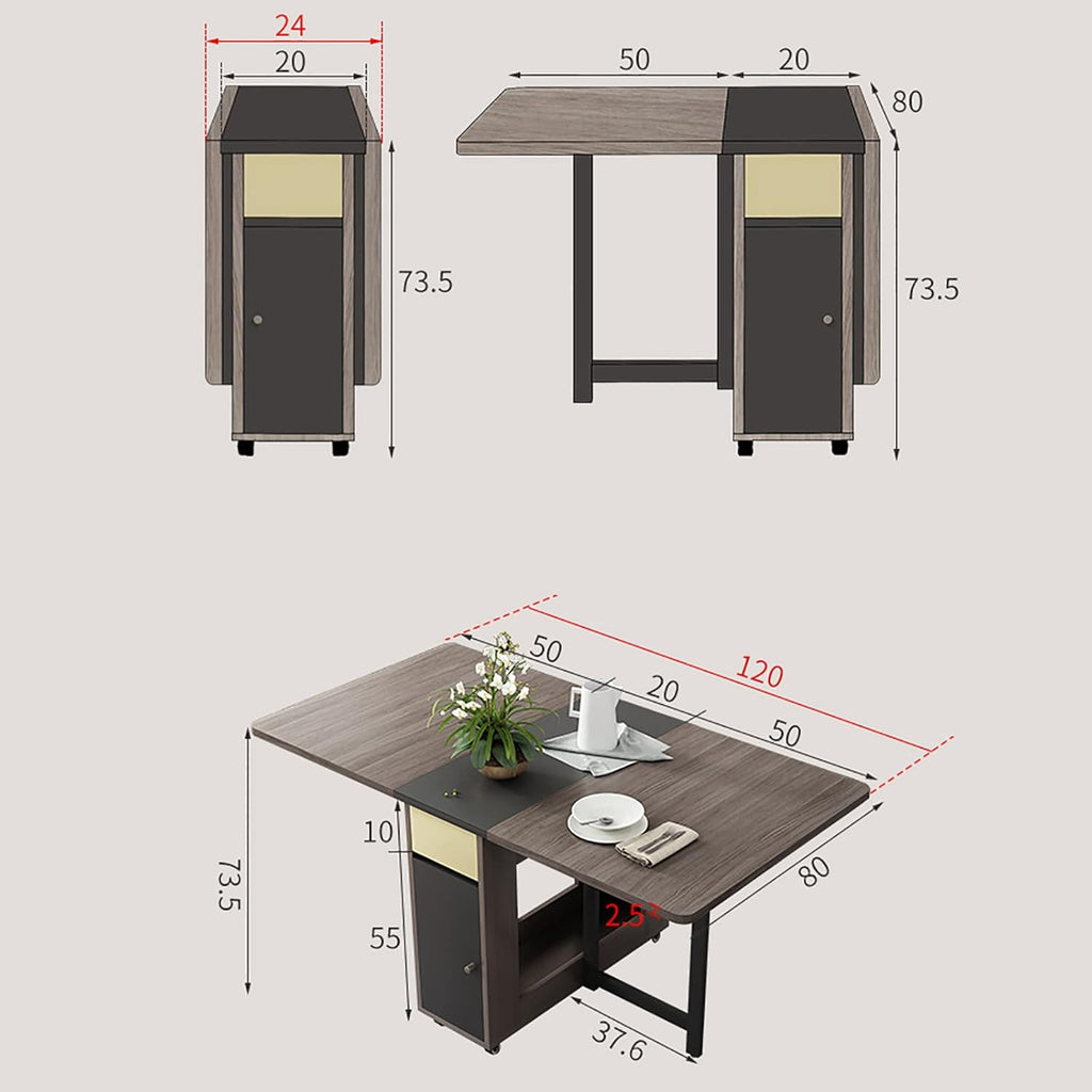 Folding Dining Table Set with 4 Chairs and 2 Wheels K369574
