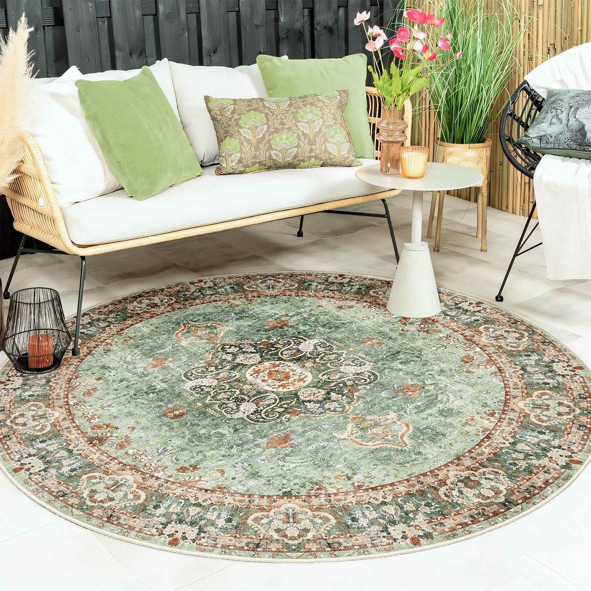Green Round 6ft Washable Non Slip Rug Q162