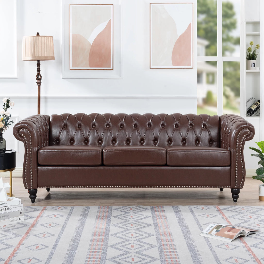 Dark Brown Leather 3-Seater Sofa S532