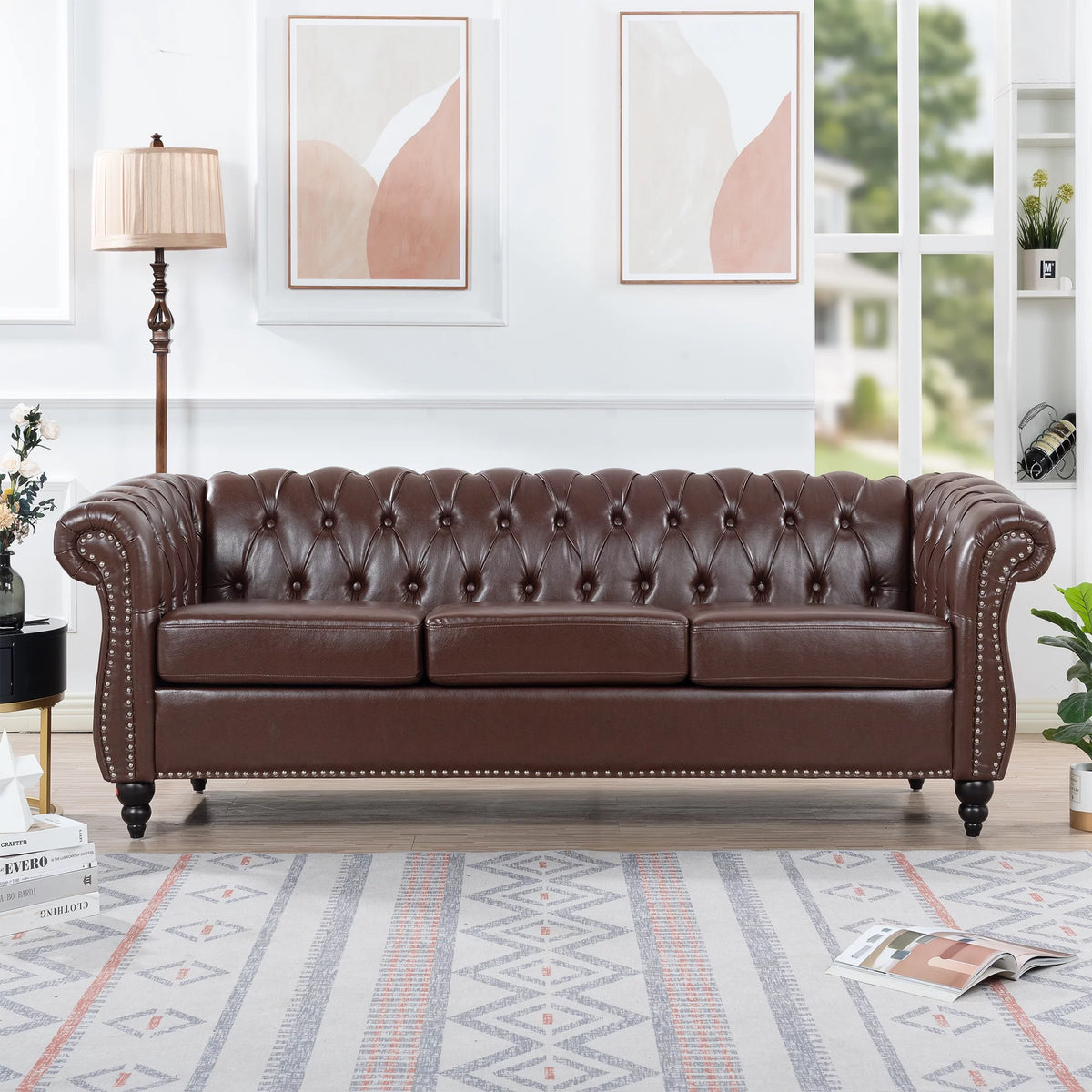 Dark Brown Leather 3-Seater Sofa S532