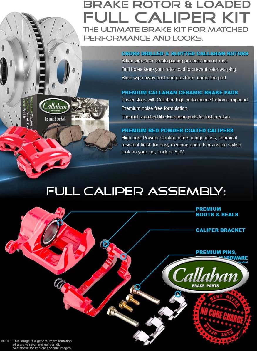 Powder Coated Red Calipers Rotors Ceramic Pads Kit G5108