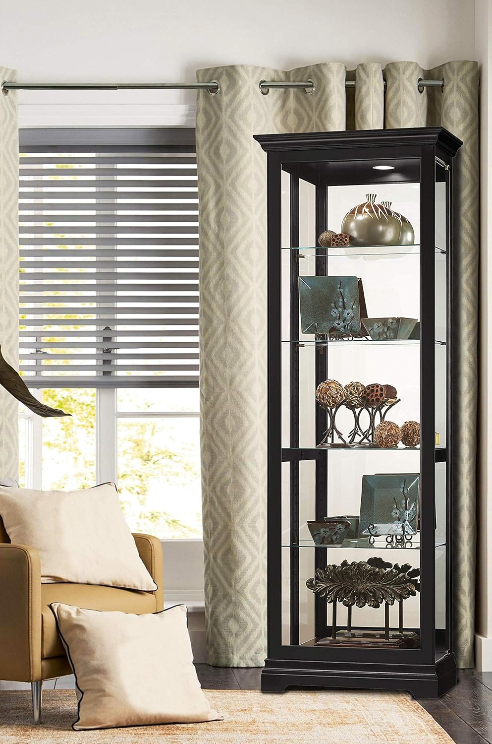 Black Satin Curio Cabinet with Four Glass Shelves U743