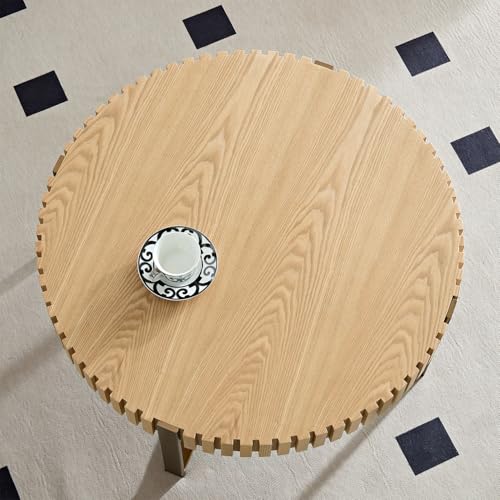 31.5'' Round Solid Wood Coffee Table with Stainless Steel Gold Legs E51985