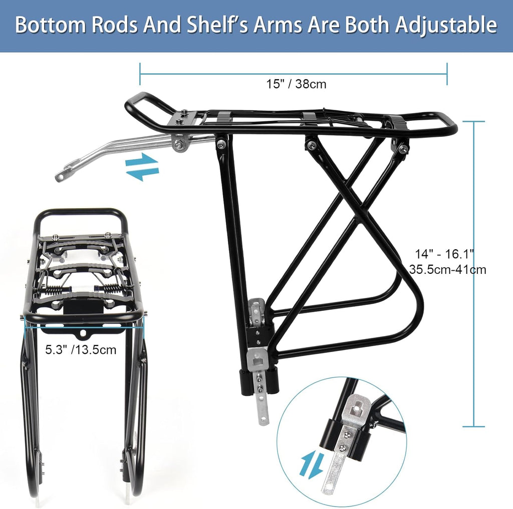 Rear Bicycle Rack with Luggage Clip & Cargo Net, Height Adjustable, 66lbs Capacity D9668