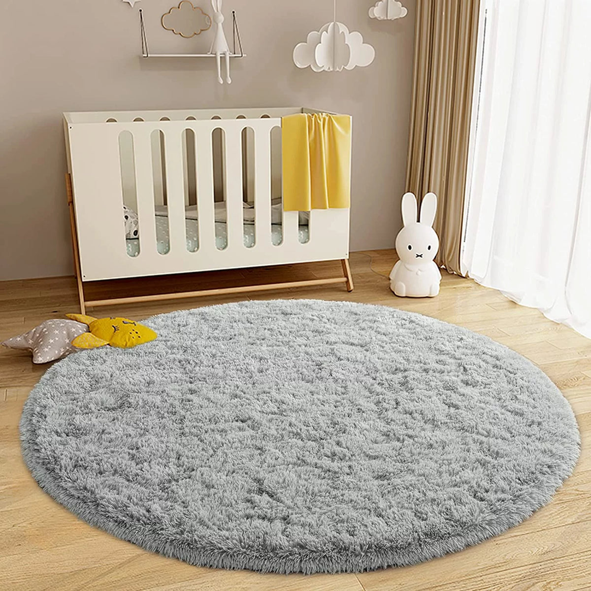 Gray Round Fluffy Shaggy Area Rug 5'x5' K999