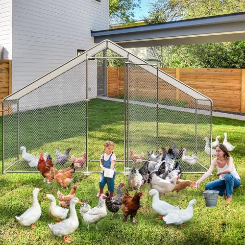 Large Metal Chicken Coop with Waterproof Cover, 9.8X6.5X6.5FT X240
