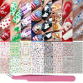 16 Sheets 7 Holiday Nail Art Stickers, Variety Pack All Season Nail Decals with Tweezers, 3D Self-Adhesive Nail Decoration M7897
