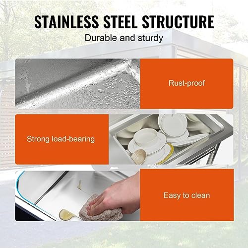 Stainless Steel Utility Sink, 1 Compartment Free Standing Small Sink with Workbench Faucet and Legs, 39.4 x 19.1 x 37.4 in Commercial Single Bowl Sink B852
