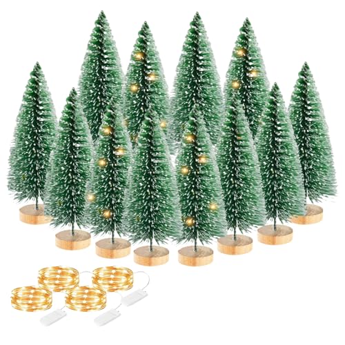 12 Pcs 4" Artificial Bottle Brush Trees with Lights Z47957