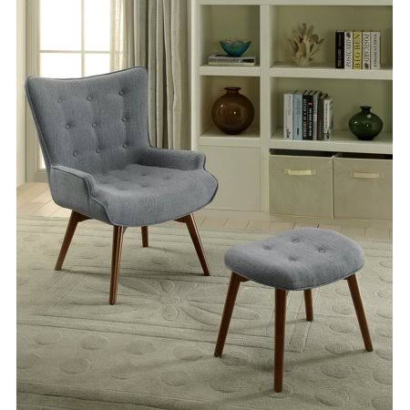 Gray Mid Century Modern Accent Chair with Footstool U705