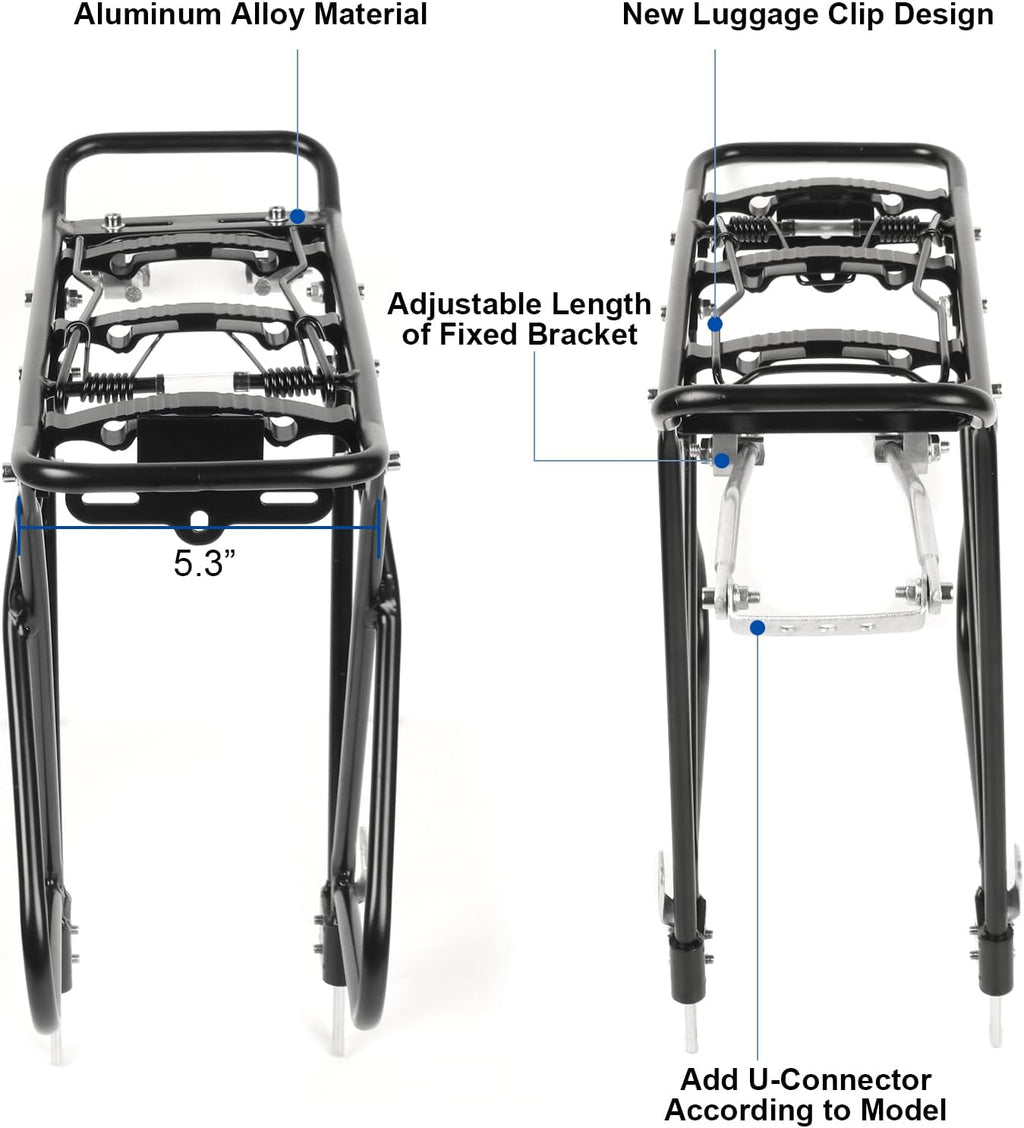 Rear Bicycle Rack with Luggage Clip & Cargo Net, Height Adjustable, 66lbs Capacity D9668