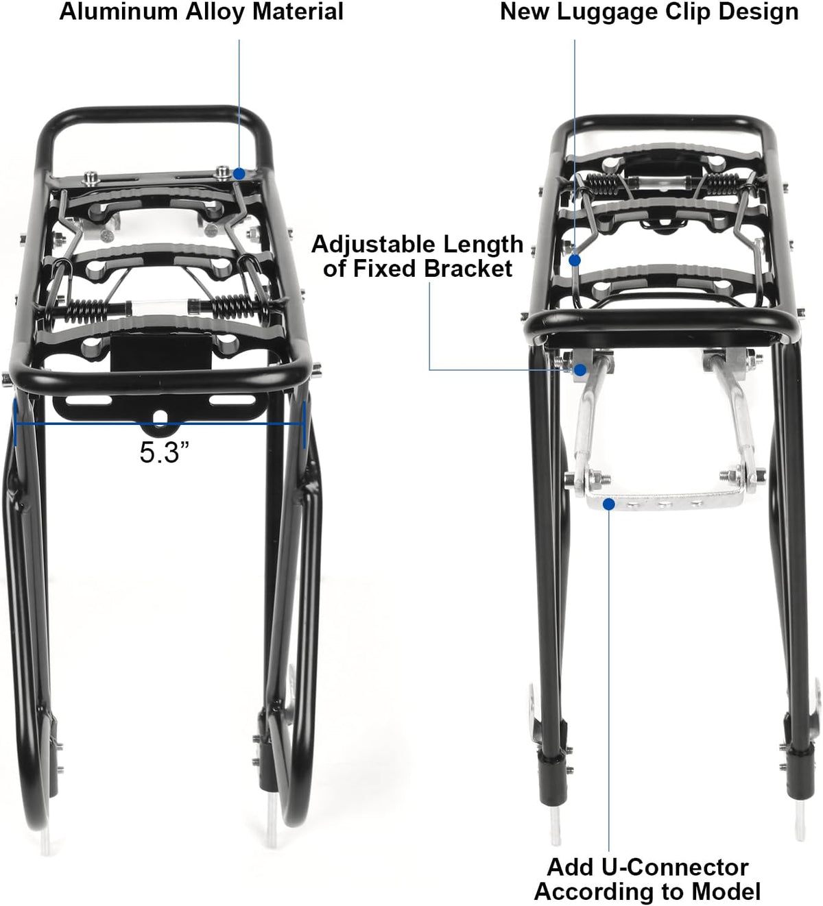 Rear Bicycle Rack with Luggage Clip & Cargo Net, Height Adjustable, 66lbs Capacity D9668