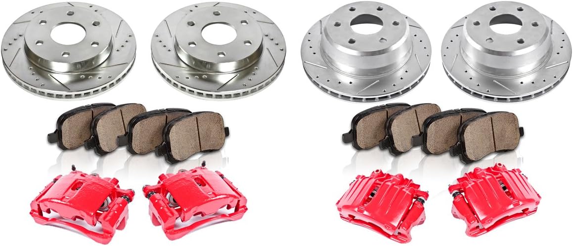 Powder Coated Red Calipers Rotors Ceramic Pads Kit G5108