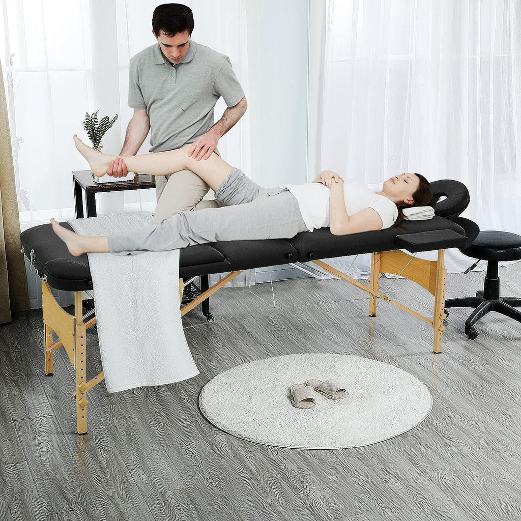 Black 3 Fold Portable Massage Bed with Carrying Case W22204