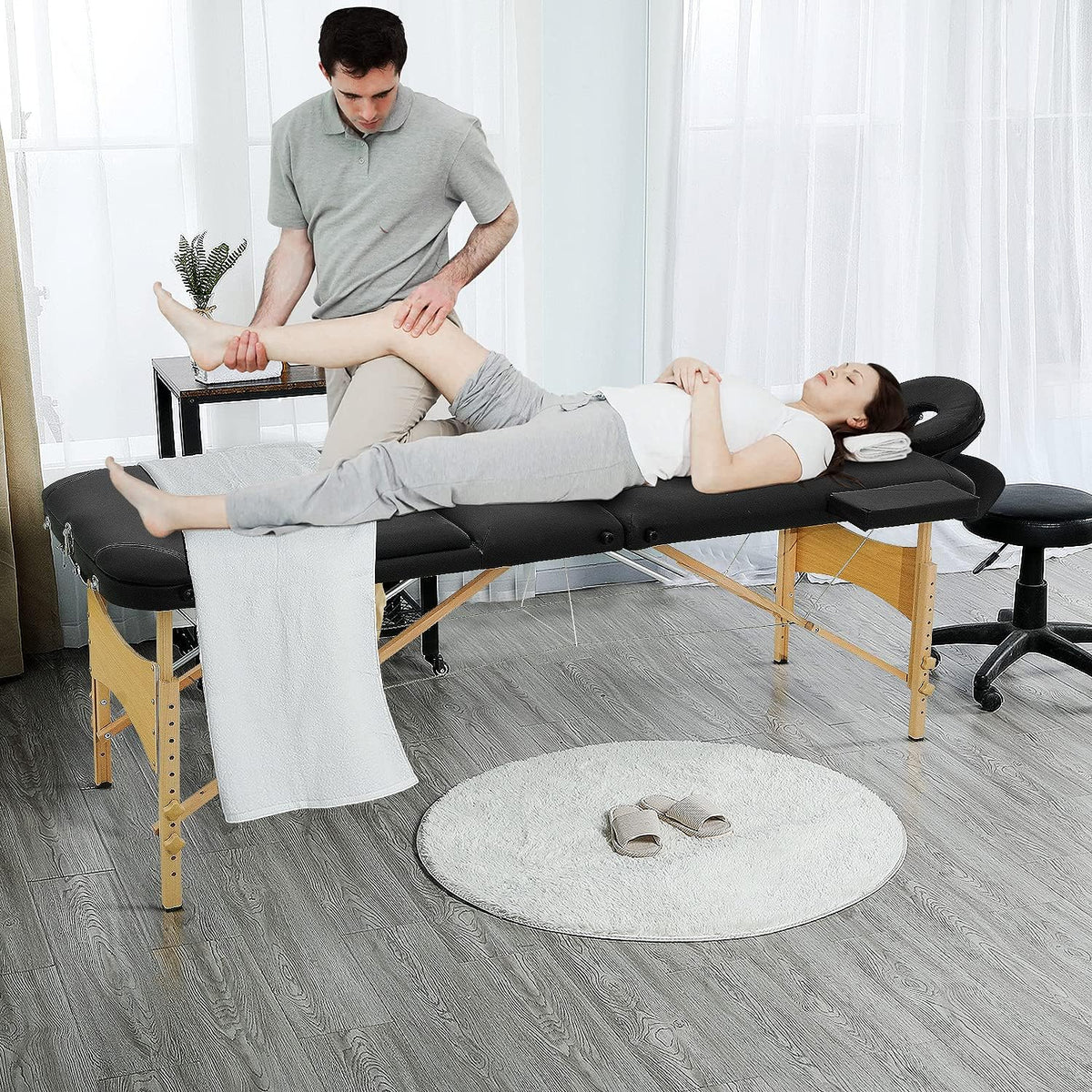 Black 3 Fold Portable Massage Bed with Carrying Case W22204