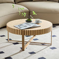 31.5'' Round Solid Wood Coffee Table with Stainless Steel Gold Legs E51985