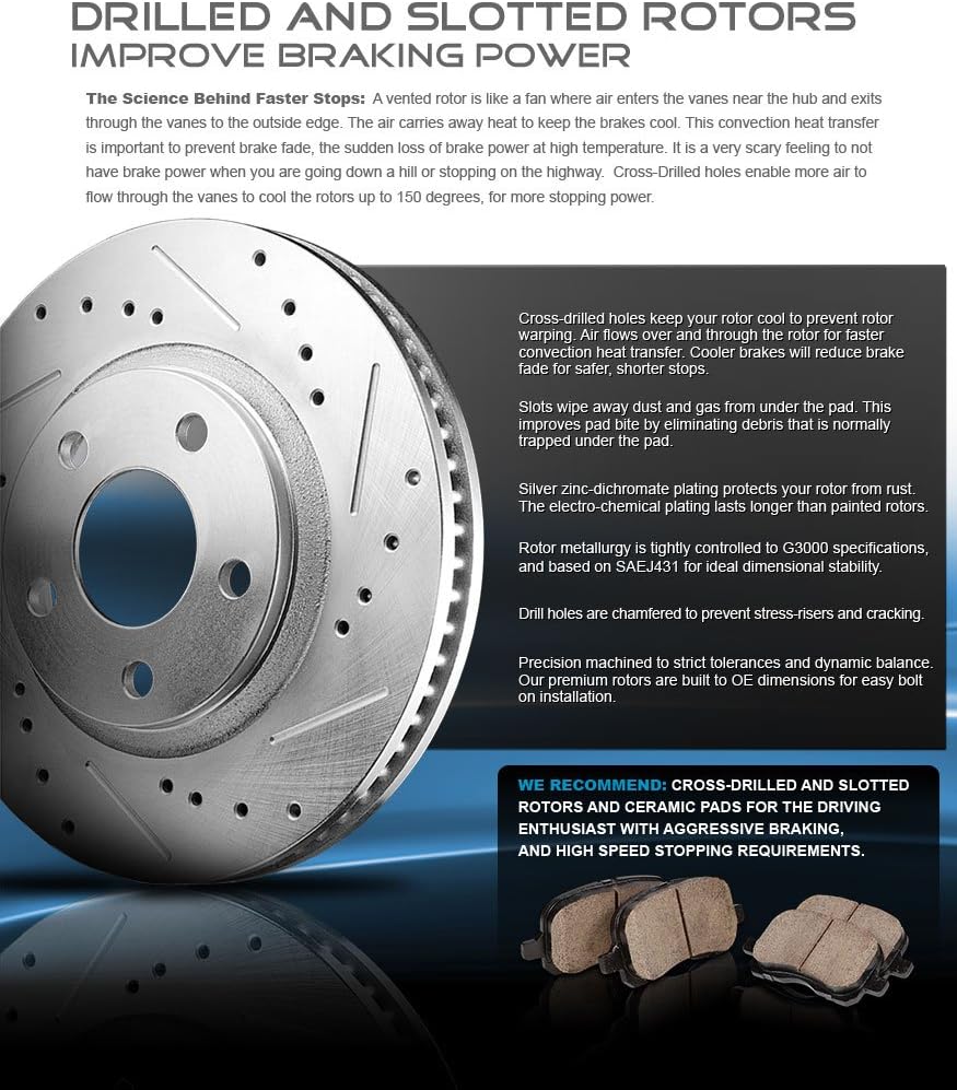 Powder Coated Red Calipers Rotors Ceramic Pads Kit G5108