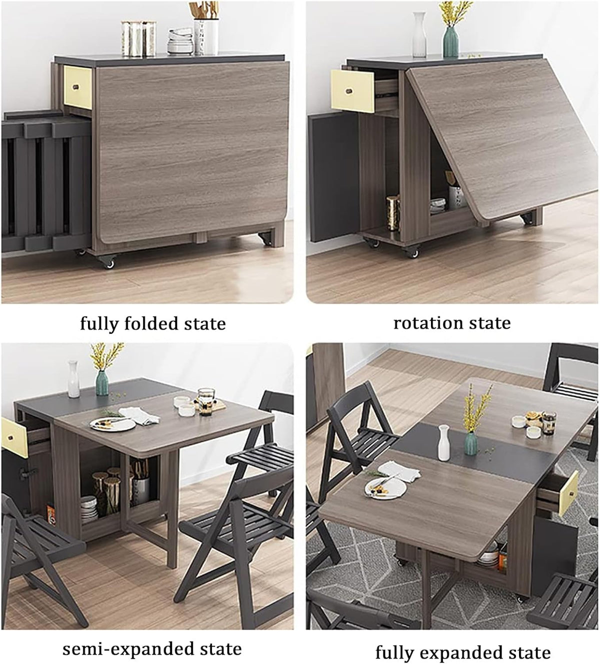 Folding Dining Table Set with 4 Chairs and 2 Wheels K369574