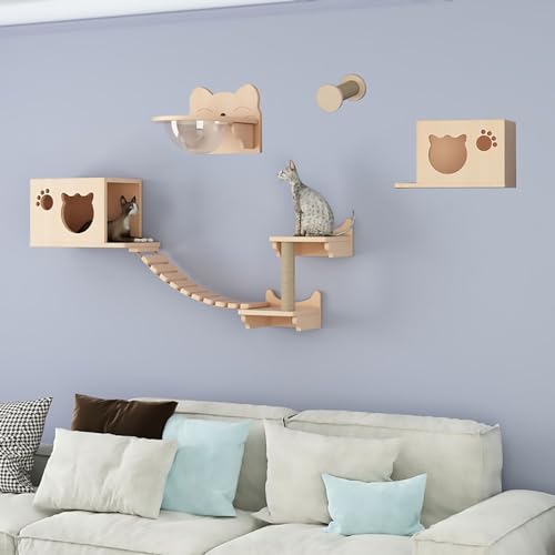 Cat Wall Shelves, Cat Wall Furniture, Cat Bridge Wall Mount Cat Perch, Hammock Cat Tree Cat Climber Set, DIY Combination P52808