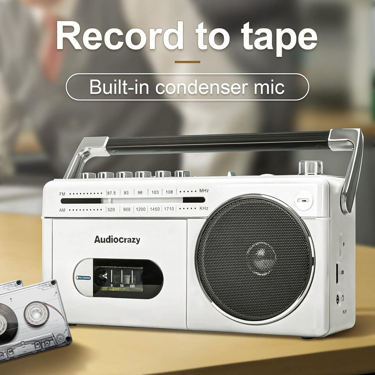 Portable Cassette Player Recorder AM FM Radio Boombox with Speaker U68728