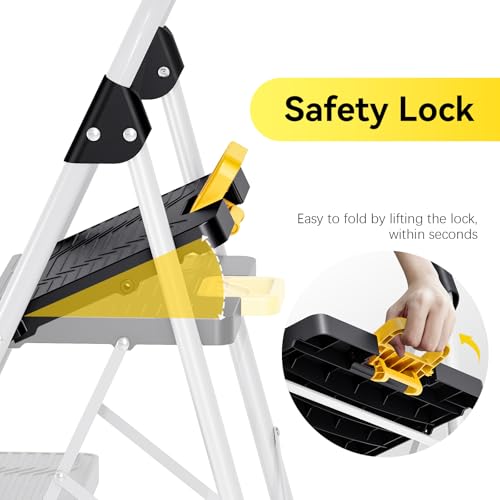 White 3 Step Folding Ladder with Handrail Q3128