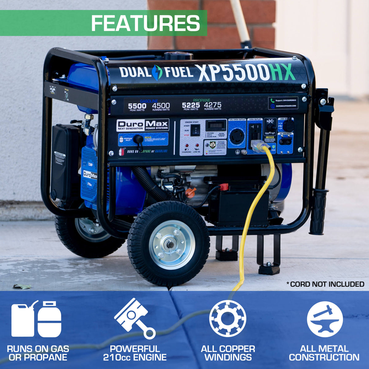 5,500/4,500-Watt Dual Fuel Gasoline/Propane Portable Generator E573056