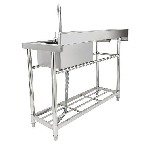 Stainless Steel Utility Sink, 1 Compartment Free Standing Small Sink with Workbench Faucet and Legs, 39.4 x 19.1 x 37.4 in Commercial Single Bowl Sink B852